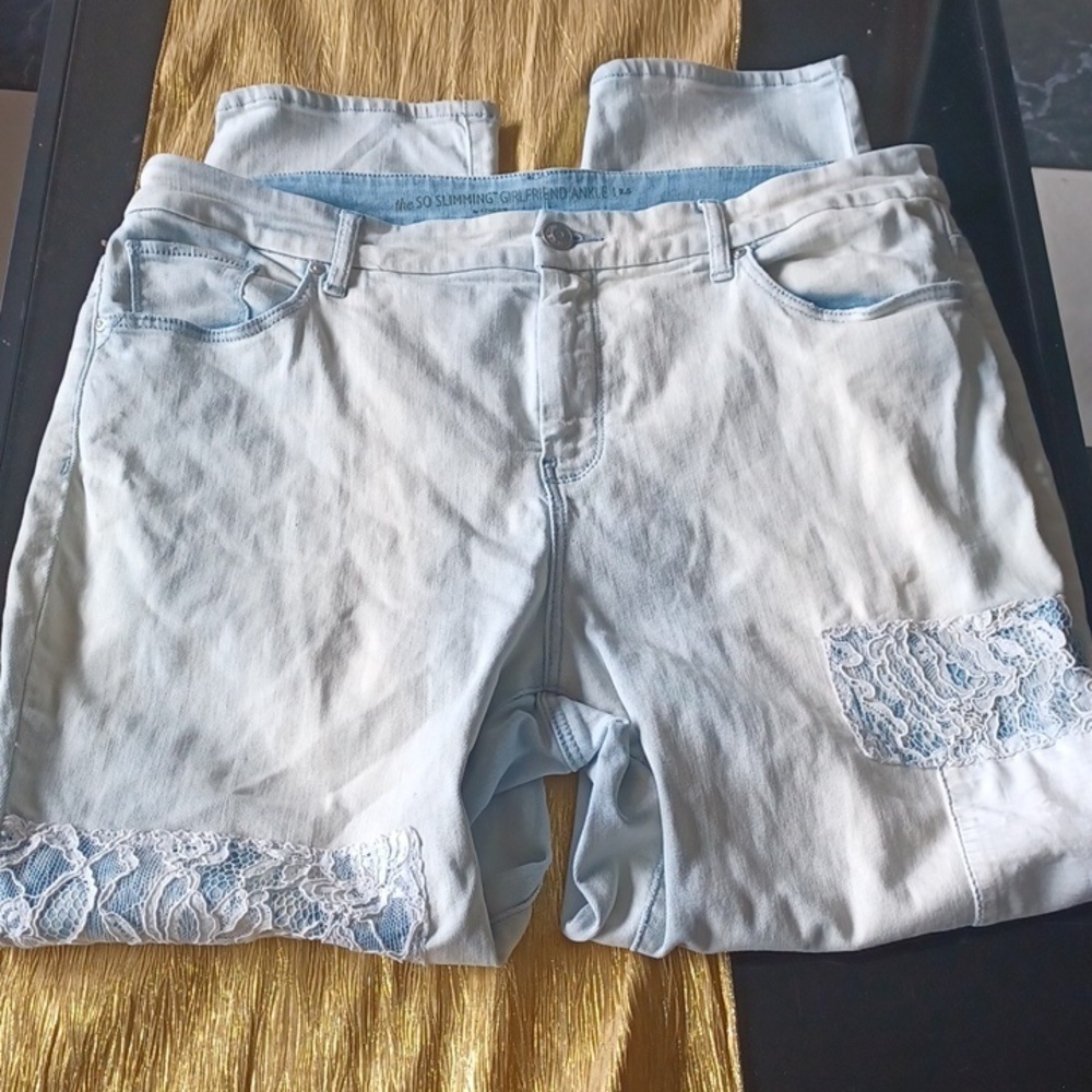 Chico's Light Blue Patchwork Ankle Jeans - Picture 4 of 9